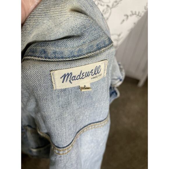 Madewell Blue Denim Oversized Trucker Distressed Light Wash Jean Vest Small S - Picture 4 of 4